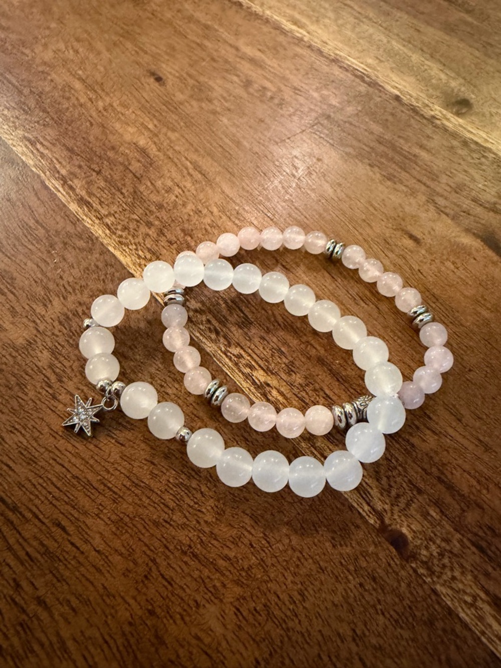 Sterling-Accent White and Pale Pink Beaded Stretch Bracelet Set